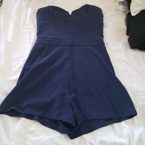 Navy strapless sweetheart cut romper
